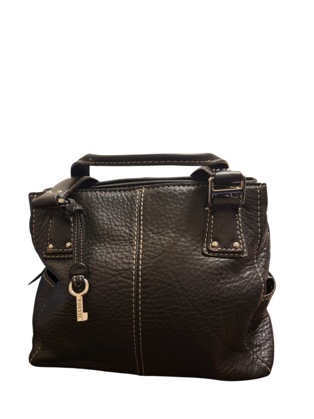 Fossil Black Pebbled Leather Top-Handle Satchel
